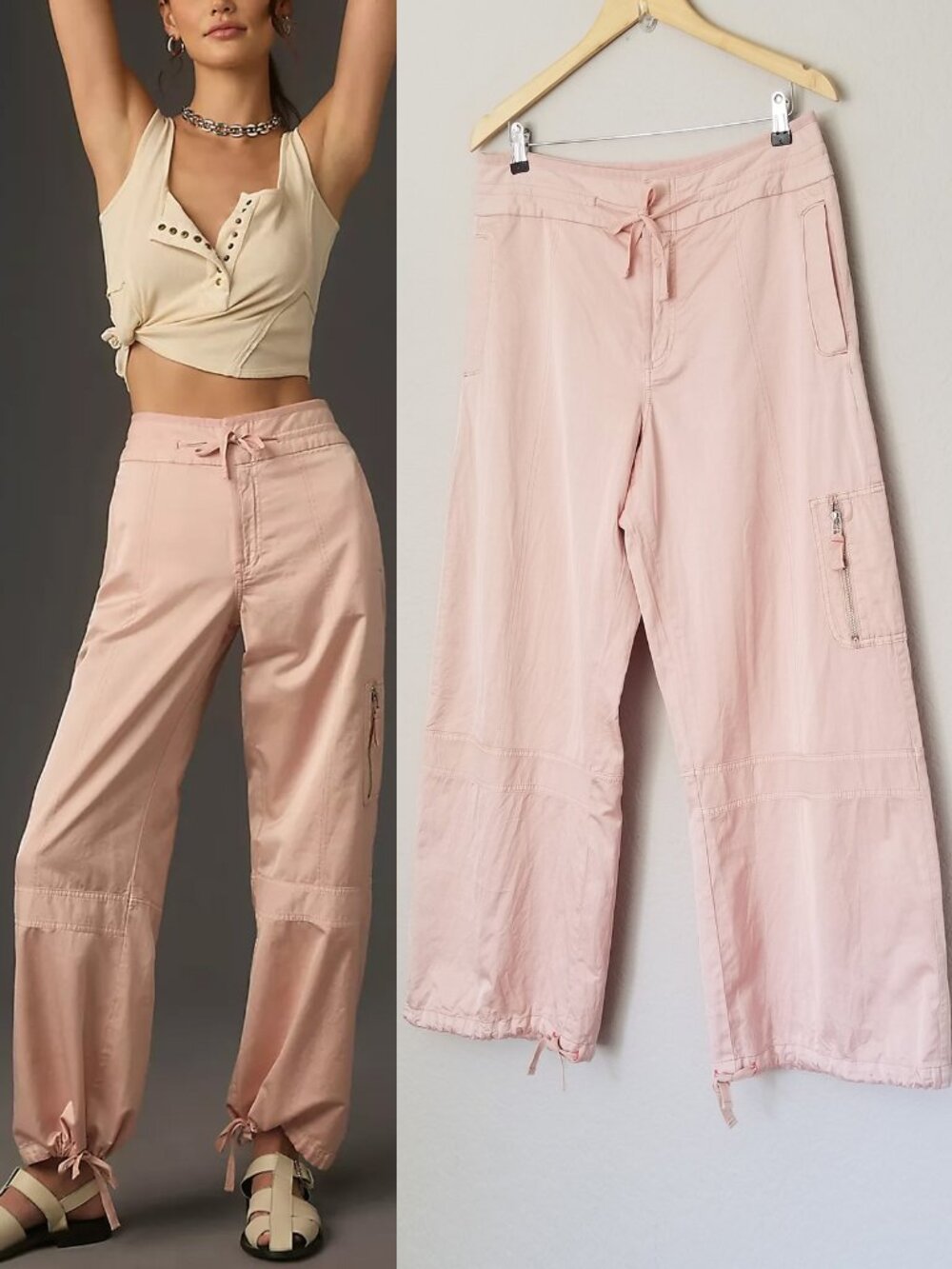 Anthropologie Pilcro Satin Parachute Pants 31 Blush Pink Wide Leg Baggy $179 - Picture 16 of 16